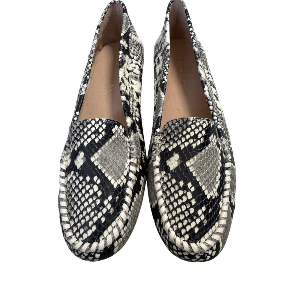 Jack Rogers 9.5 Leather Snakeskin Print Loafers Flats Black White Gray
